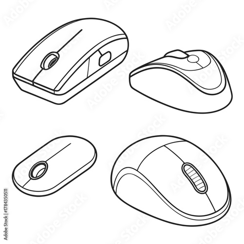 Four computer mouse icons in black outline on white