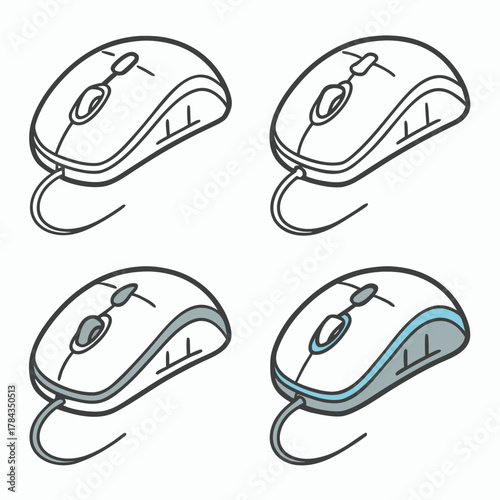 Four computer mice with gradient highlights computer mouse
