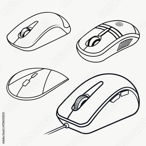Four computer mouse icons outline graphic vector