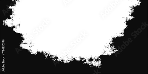 Abstract vintage floral silhouette vector design border with black ink grunge paint texture and splatter