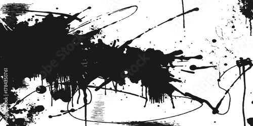 Black grunge ink splatter vector design element with paint drop texture