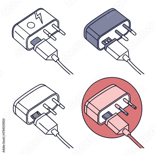 Four isometric vector icons of phone chargers power adapter 1
