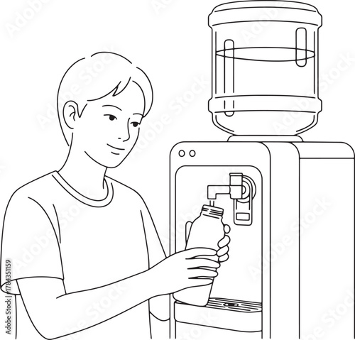 Person filling water bottle from cooler