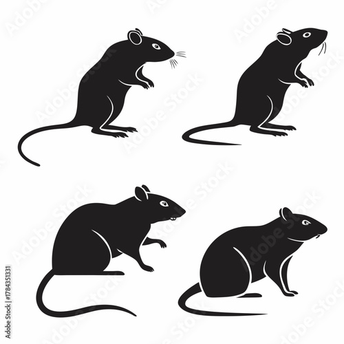 Four black mouse silhouettes in different poses rodent