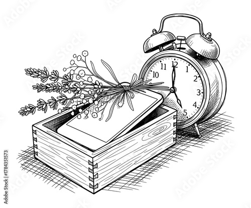 Digital Detox Still Life in Hand-Drawn Sketch Style. Vector Illustration for Mindfulness Concept.