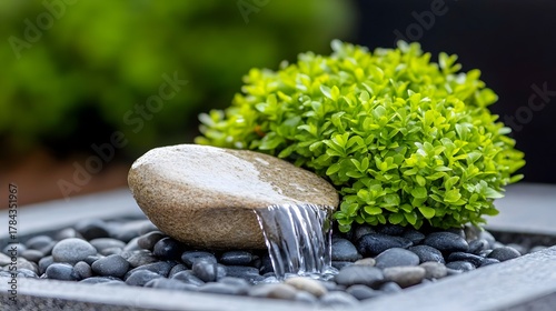 Tranquil Picturesque Waterfall Encircled by Moss-Covered Rocks and Lush Greenery Photorealistic