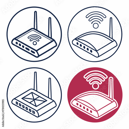 Four Wi Fi router icons in circles wifi wireless
