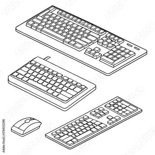 Three keyboards and one computer mouse outline technology