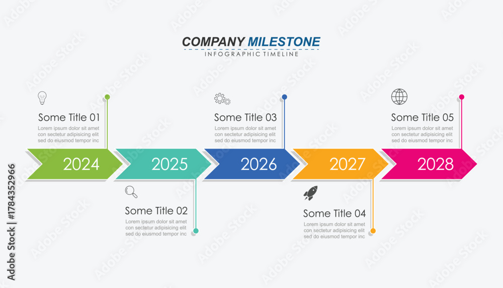 Fototapeta premium Milestone Achievement Infographic Timeline with 8, 7 Steps 