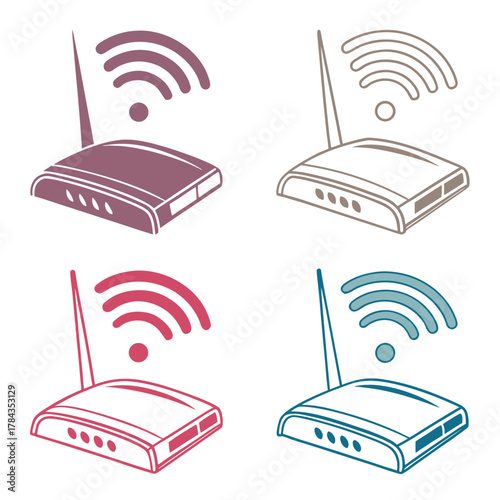Four Wi Fi router icons in different colors wifi wireless