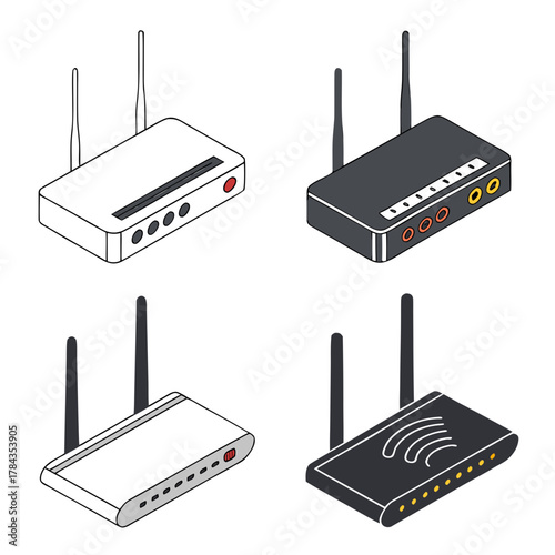 Four isometric wifi router vector icons wireless router 4