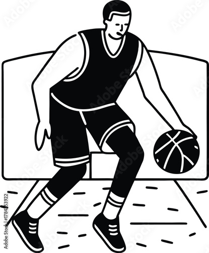 Basketball player reverse dribble motion silhouette isolated on transparent background