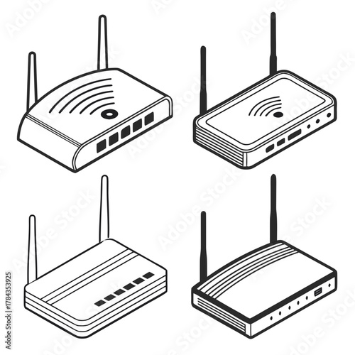Four isometric wifi router vector icons wireless router 2