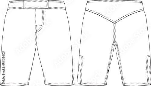 MMA Wrestling short Men Sewing Pdf Pattern/templates,Pdf Sewing Pattern,Digital pattern,MMA Wrestling short.MMA sports shorts vector line art editable technical apparel sketch mockup template.