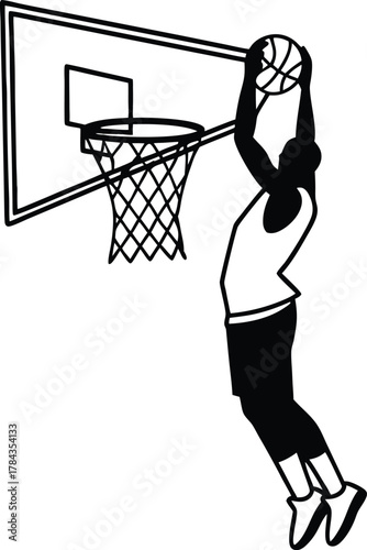 Basketball player alley oop finish silhouette isolated on transparent background
