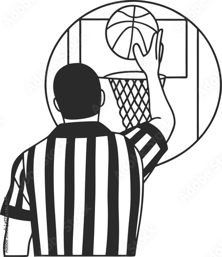 Basketball referee tossing ball tip off silhouette isolated on transparent background