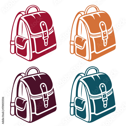 Four school bags in different colors vector icons backpack