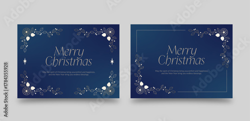 Elegant Christmas Poster Flyer Template in Blue & Gold for Luxury Holiday Season Invitation, Flyer & Postcard Layouts, feat. Festive Christmas Border & Frame