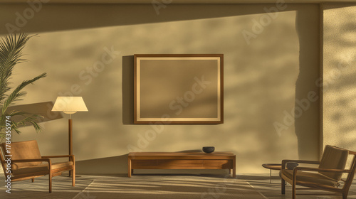 Bright and minimalistic interior design featuring wooden furniture and natural light in a cozy living room