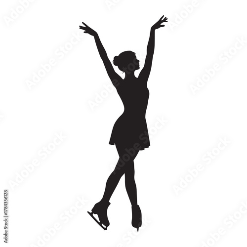 Elegant Female Figure Skater Silhouette Performing Artistic Ice Dancing Pose Symbolizing Grace, Balance, and Winter Sport Beauty