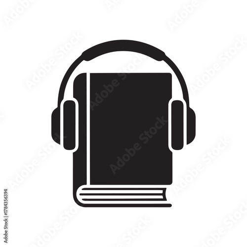 Headphones Over Books Silhouette Symbolizing Audiobooks, Knowledge, and Learning