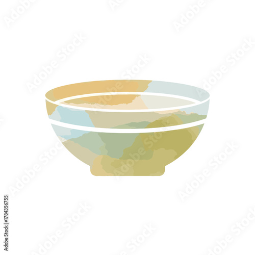 Flat vector style illustration of a soup bowl. Artistic and stylized culinary graphic element. Isolated dishware for menu or recipe design