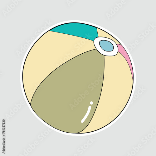 Beach Ball - Summer Play Toy. A cheerful sticker of a multi-colored beach ball, perfect for symbolizing summer fun, play, beach activities, or holidays