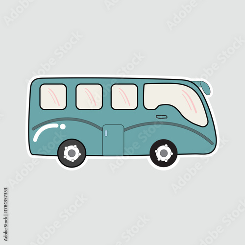 Bus - Public Transportation Vehicle. A friendly sticker of a blue bus, perfect for illustrating public transport, group travel, or urban commuting