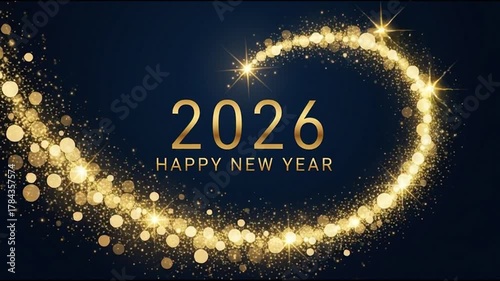 Golden Heart Shape Sparkling Lights Celebrating New Year 2026 with Elegant Text