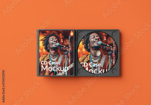 Open CD Case Mockup on Orange Background
