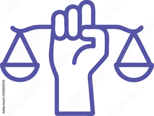 A hand holding a blue scale, which is a common symbol for justice.