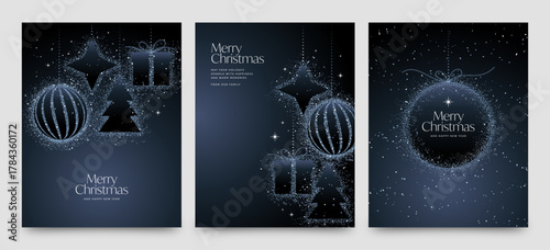 Christmas Poster Flyer Template with Gift Tag Illustrations in Elegant Dark Starry Night Sky Theme