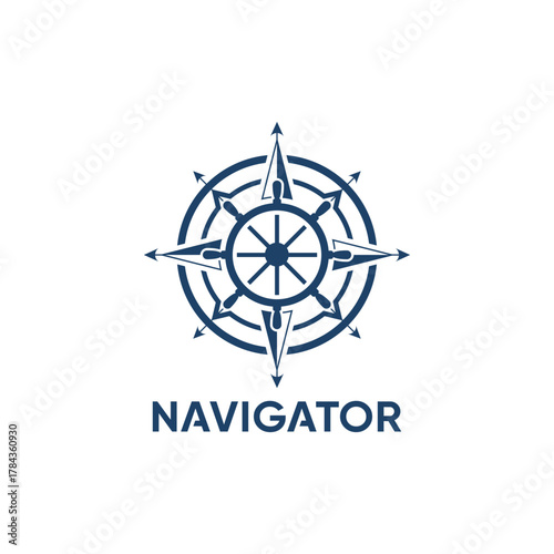 Compass logo, ship wheel logo, navigator logo, marine logo