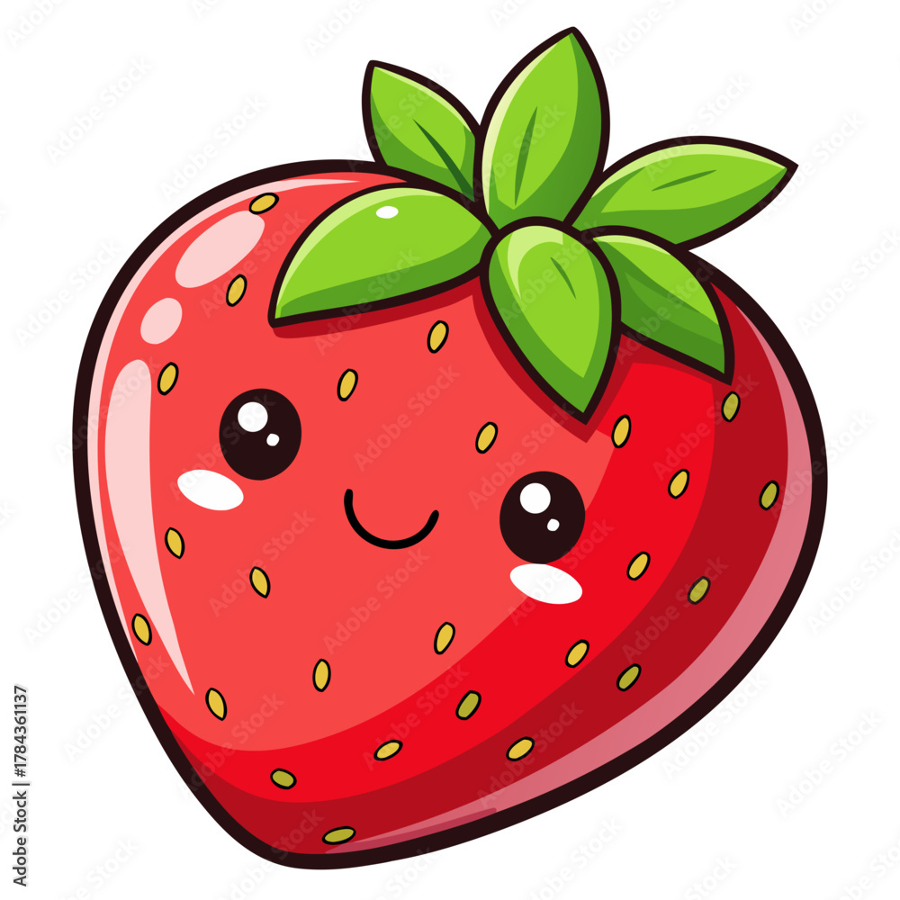Obraz premium Adorable Kawaii Strawberry Character Vector Illustration