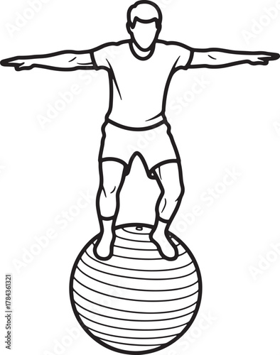 Person balancing on a large exercise ball with arms outstretched