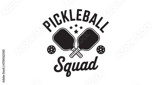 Pickleball squad logo featuring crossed paddles and stars graphic for sports team or club design