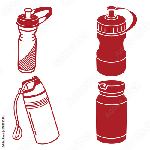 Red flat design water bottles and container sports bottle