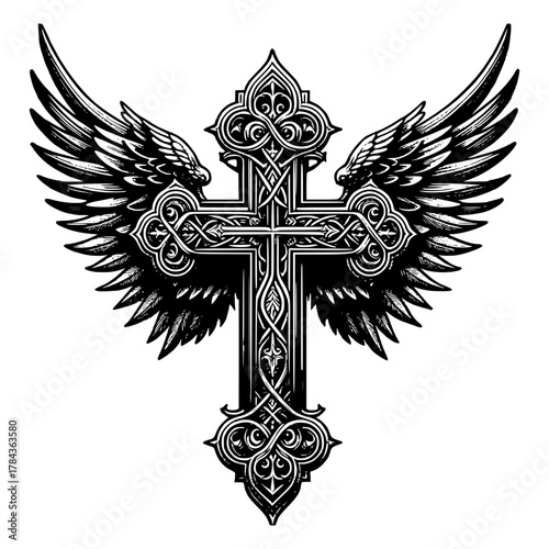 ornate cross with wings vector image illustration