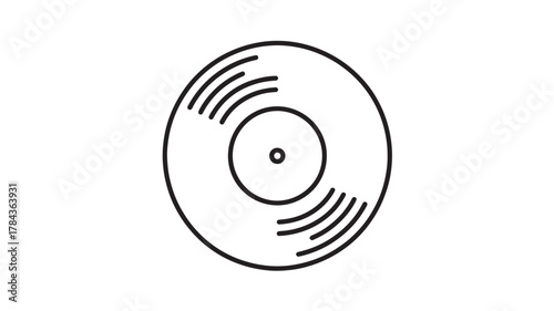 Vinyl record icon simple line art illustration isolated on white background for music and entertainment concepts