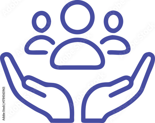 A group of people being protected by two hands.