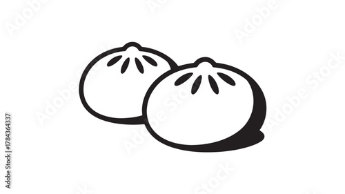 Two steamed buns a simple black and white icon perfect for Asian food menus and restaurant websites