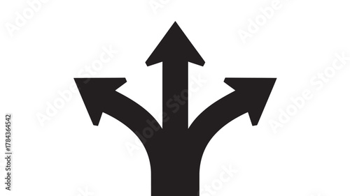 Three way direction arrow simple black icon choice and decision concept