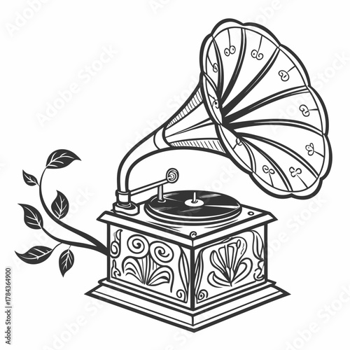 Ornate vintage gramophone with decorative floral elements
