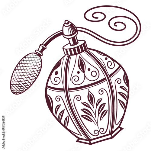 Ornate vintage perfume bottle with bulb sprayer vector