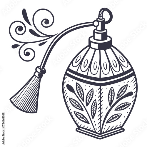 Ornate vintage perfume bottle with floral embellishments