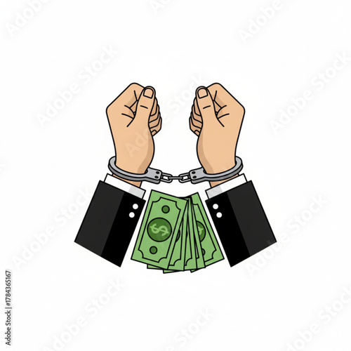 Money and Crime Hands Cuffed with Cash