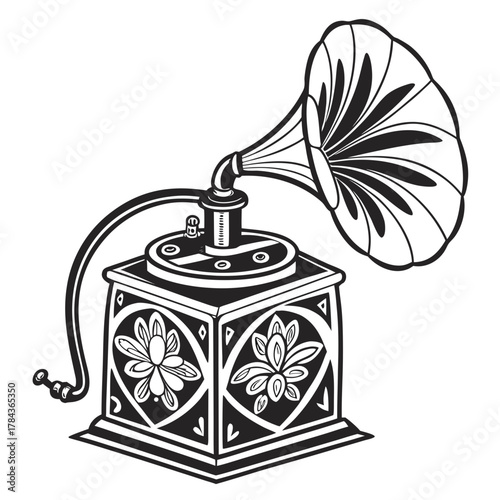 Vintage gramophone vector icon ornate floral design