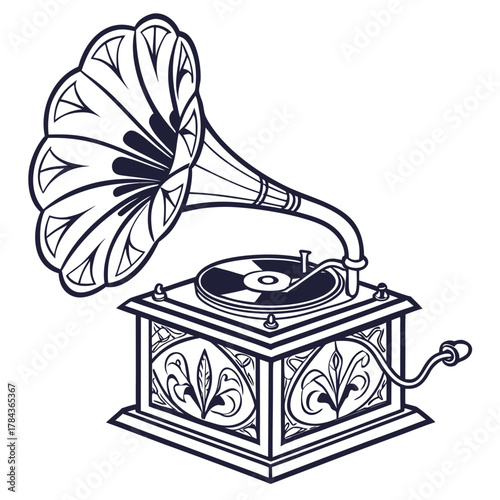 Vintage gramophone vector icon ornate retro design