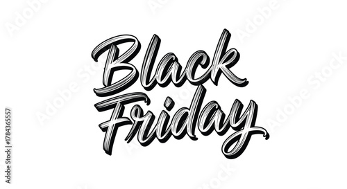 A beautifully hand-drawn 'Black Friday' script lettering with a vintage, textured effect, isolated on white, ideal for sale and promotion designs.