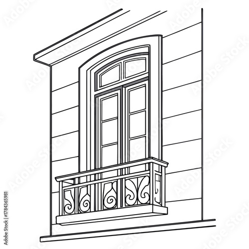 Ornate Balcony Window Outline Vector railing architectural